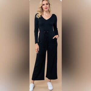 White Birch Boutique Plus Size Wide Leg V-Neck Long Sleeve Casual Jumpsuit